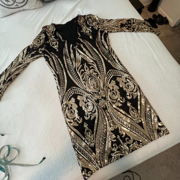 NWOT: J. Our Gold & Black Sequin Dress, Plus Size 1X - Picture 3 of 14